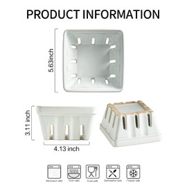 Gomakren Fruit Bowl with Holes, Ceramic Berry Basket Set of 2, 5.7 Inch Square Fruit Basket for Kitchen, Berry Containers Colander - Valentines Day Gifts Farmhouse Kitchen Decor, White