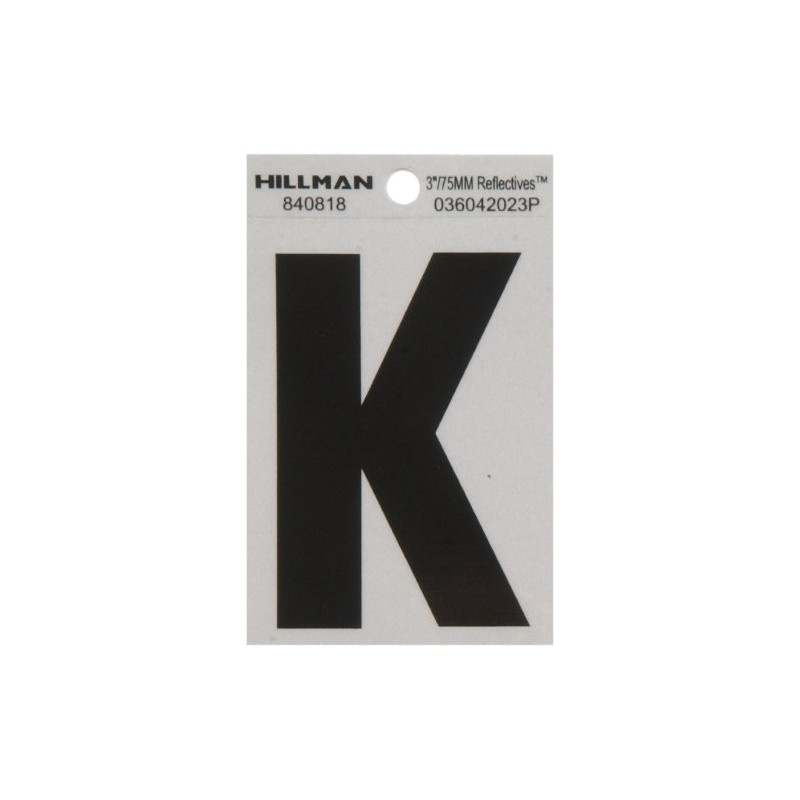 Hillman 840818 3" Black and Silver Reflective Poly-Film Adhesive Letter