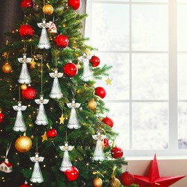 24 Pcs Christmas Glass Angel Ornaments Christmas Spun Angels Glass Tree Ornaments Clear Mini Hanging Angel Ornaments Christmas Clear Hanging Angels Ornament for Christmas Season Holiday Decor