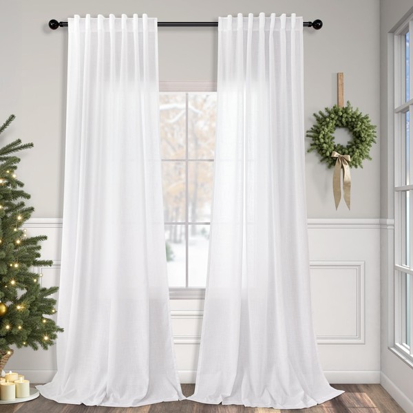 Pitalk White Linen Extra Long Curtains 120 Length for Living
