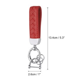 PATIKIL Leather Car Keychain, Genuine Key Chain Holder Universal Decorative 360 Degree Rotatable Key Fob with Silver Tone Anti-Lost D-Ring and Screwdriver for Men and Women, Red