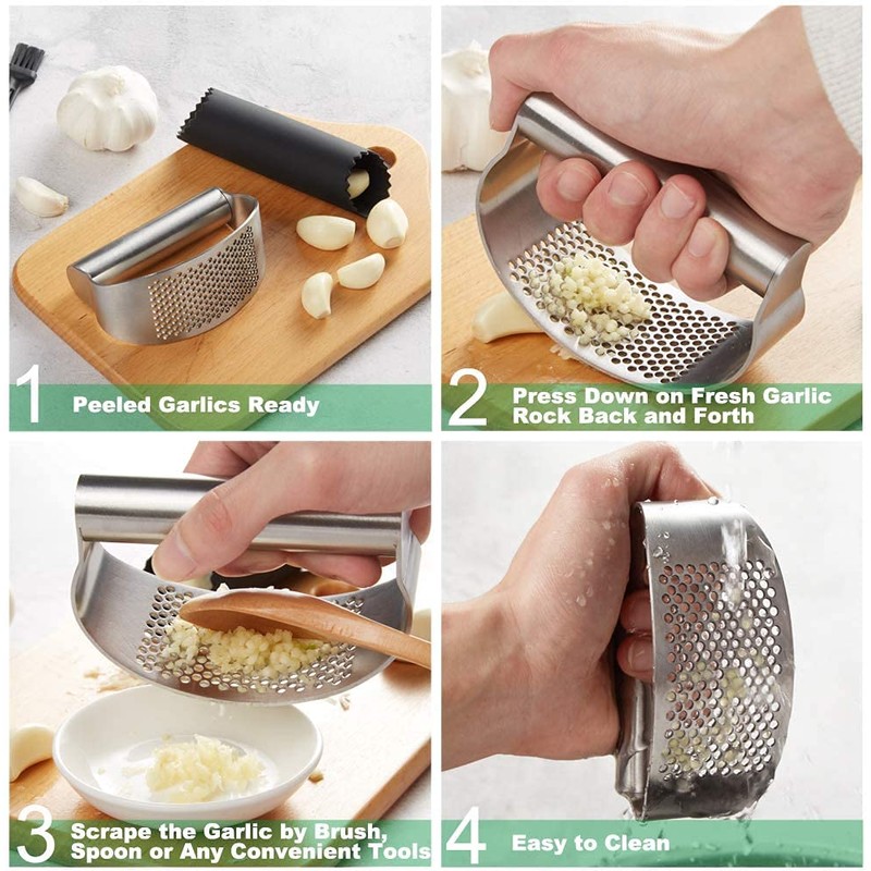 Stainless Steel Garlic Press Garlic Crusher Curved Shaped Presser and
