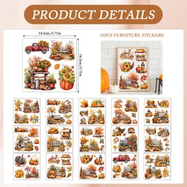 Shejdgart Fall Rub on Transfers for Crafts - 16 Sheets Vintage Autumn Garden Rub on Transfer Stickers, Pumpkin Maple Leaf Animal Furniture Decals for Wood DIY Home Decor 5.7x5.7 Inch