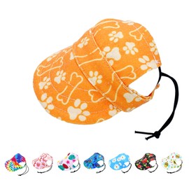 Dog Sun Hat Baseball Cap for Extral Small Puppy Doggie Doggy Cats with Ear Holes Adjustable Drawstring Waterproof UV Protection Paw Print Yellow XS