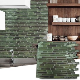 Art3d 10-Sheet Peel and Stick Backsplash Tile for Kitchen - 12”×12” Stick on Wall Tile for Kitchen Bathroom Countertop Living Room, Green