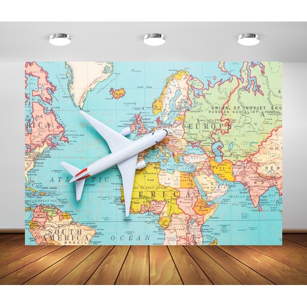 BELECO 7x5ft Fabric Around The World Travel Backdrop World Map