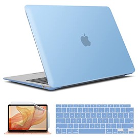 IBENZER Compatible with New MacBook Air 13 inch case 2022 2021 2020 M1 A2337 A2179 A1932, Hard Shell Case&Keyboard Cover&Screen Film for Mac Air 13 with Touch ID (2018-2022), Airy Blue, AT13ARBL+2