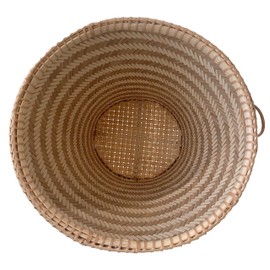 PANWA Handmade 100% Natural Traditional Thai Bamboo Wicker Sticky Rice Cooking Basket Lucky Elephant Weave with Large Size with 24x24 Inch Cheesecloth Wrap and Vintage Wooden Paddle