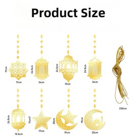 CaiTang Eid Mubarak Garland, 1 Ramadan Mubarak Banner, Eid Garland Decoration, Gold Star Moon Ramadan Decorations Set, Garland Ramadan Kareem Decoration for Muslim Islamic Party Ramazan Decor