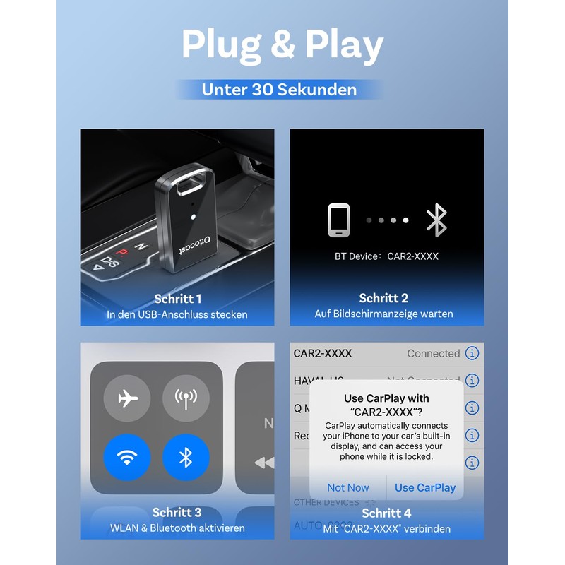 Ottocast Mini Edge 2025 Upgraded, 2-in-1 Kabelloser CarPlay & Android