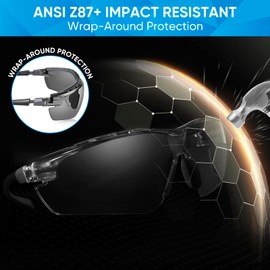 TICONN Safety Glasses for Men and Women with Adjustable Arms, ANSI Z87.1 Anti-Fog and Scratch Proof Eye Goggles, UV Protection Wrap Around Lenses Work Eyewear (Gray, 1PK)