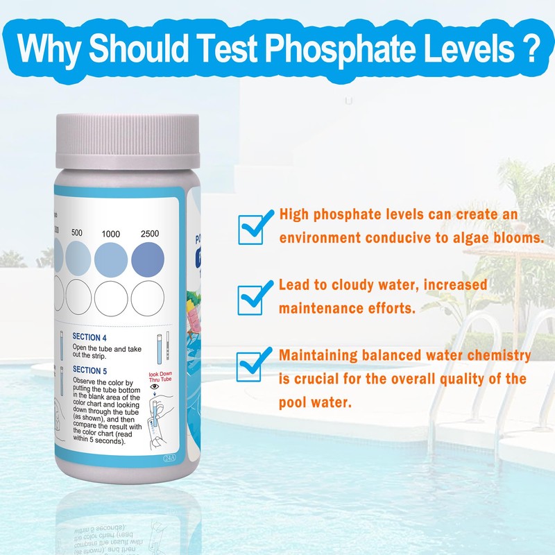GAOQSEMG Phosphate Test Kit,Pool Hot Tub Phosphate Test Strips for