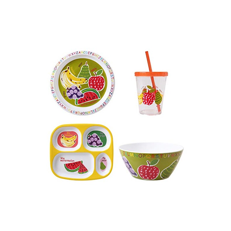 First Design Global ABCs of Health Kids Dinnerware Set, Large,
