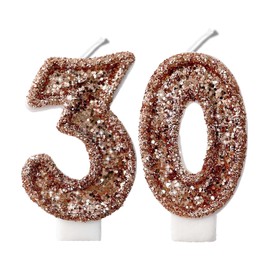 Vibeascomfotaler Fruit Scented Round Candles, Rose Gold Glitter, 2.8'' x 30th Birthday, Set of 2, Smokeless, Long Burning, Candle for Women for Men