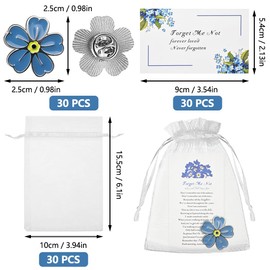 SHSMPXOY 30 Sets Forget Me Not Memorial Pin Flower Lapel Brooch Funeral Forget Me Not Gifts Pin Badge Favours for Guests with Memorial Poem Cards Organza Bags Remembrance Presents Gift for Loved Ones