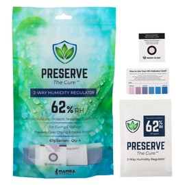 Preserve The Cure 62% RH Humidity Regulator Set of 4 x 67g - 2 Way Humidi Packs for Humidity Control for Storage Containers up to 450g (1lb / 16oz) with Indicator Card