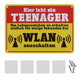 JPGhaha Door Sign Teenager Tin Sign 14 x 20 cm Metal Teenager's Room Gift Idea Christmas Decoration Tin Sign for Teenagers - WLAN Caution Teenager Sign