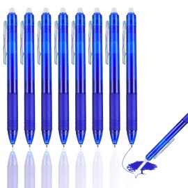 RIANCY PENS Erasable Gel Pens 8pcs Blue Retractable Erasable Pens Clicker, Fine Point, Make Mistakes Disappear, Blue Ink for Writing Planner and Crossword Puzzles (0.5mm)