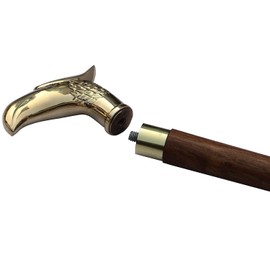 Ajuny Walking Sticks for Men Women Seniors Durable Folding Wooden Canes Eagle Head with Decorative Brass Handle Golden Finish Wood Cane 36 inch