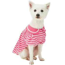 Blueberry Pet Sea Lover Rose Pink Striped Cotton Blend Dog Dress with Bowtie, Back Length 12", Pack of 1 Clothes for Dogs