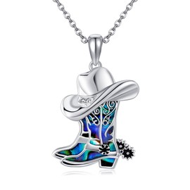DAYLINLOVE Cowboy Boat Necklace 925 Sterling Silver Cowgirl Cowboy Boat Hat Necklace Western Jewellery for Women Men, Sterling Silver