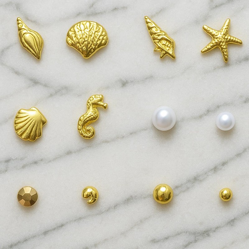 1 Box 3D Nägel Charm, Nail Charms Gold, Strass Perlen