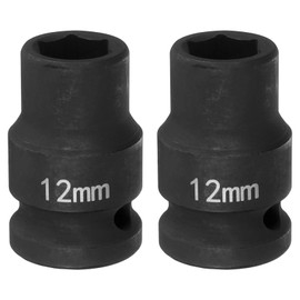 sourcing map 2pcs 6 Point Impact Socket 12mm Metric Socket 1/2" Square Drive 1.5" (38mm) Long Phosphated Cr-Mo Steel Spindle Axle Hex Nut Sockets, Black