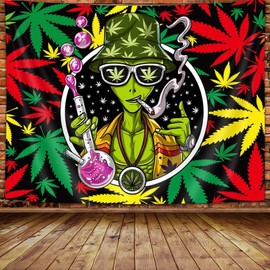 FENDROM Funny Trippy Cool Alien Tapestry Wall Hanging,Weed Tie Dye Aesthetic Hippie Wall Art For Living Room Bedroom Dorm