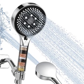 Filtered High Pressure 7-Function Shower Head with Handheld – 5.24" Spray Nozzles, 59" Stainless Steel Hose & Adjustable Shower Holder for Full Body Coverage Chrome