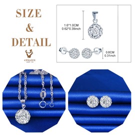 CPSLOVE Necklace Chains and Earrings for Women Girls, 925 Silver Jewellery Sets, Shambhala Crystal Necklace Pendant with 45 cm Chain, Shambhala Crystal Ball Earrings Stud Earrings, Zircon, Silver,