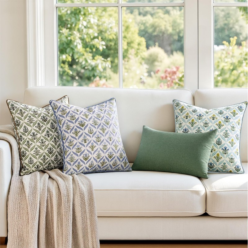 MIULEE Floral Cotton Throw Pillow Covers 18x18 Set of 2,
