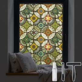 DKTIE Static Cling Decorative Window Film with Installation Tools Non Adhesive Privacy Film Stained Glass Window Film for Bathroom Shower Door Heat Cotrol Anti UV 35.4 x 118.1 Inch