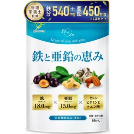 鉄分 亜鉛 【管理栄養士監修 鉄 18mg×亜鉛 15mg】 セレン ビタミンC クエン酸 竹炭 サプリ 鉄と亜鉛の恵み 60粒 30日〜60日分 健やかの杜