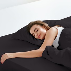 LuxClub Fitted Sheet Small Double / 4ft, with 40cm Extra Deep Pocket, Warm Brushed Microfiber Bottom Bed Sheets, Ease Care & Comfortable Shrinkage and Fade Resistant, Black