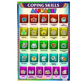 Mental Health Posters for Kids, Coping Skills Alphabet Poster for Kids Teens, Feeling Emotions Posters for Toddler Counseling Classroom, School Counselor Office Decor for Social Worker Gifts 12x18