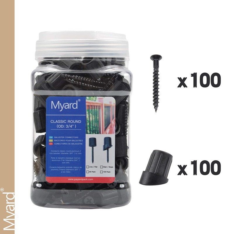 Myard 3/4" Anti-UV Black Baluster Connectors 100pcs for 50 Round
