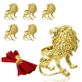 Lion Napkin Rings Set of 6 Gold Metal Animal Napkins Ring Table Setting Centerpiece Decor Gold Serviette Buckles for Summer Wedding Banquet Home Party Birthday Dinner Christmas Decoration