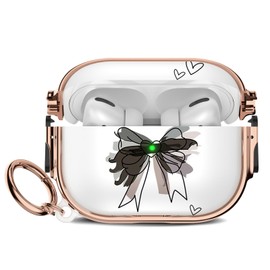 Maxjoy for Cute Airpods Pro 2 case with Safety Lock,Compatible Airpods Pro Case 2nd/1st Gen,Compatible Black Bow AirPods Case Cover for Women Girly with Keychain-Transparent