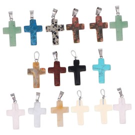 TEHAUX 20pcs Cross Bracelet Charms Dainty Stone Cross Chakra Crystals Cross Decor Crystal Necklace Cross Charms for Crystals Necklaces A Necklace Crystal Cross Pendant Gem Accessories