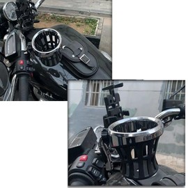 RUNNING PANTHER Motorcycle Handlebar Drink Cup Holder Plated and Rubber Chrome/Black Mount for Harley Davidson Passenger Water Bottle Holder with Mesh Basket for Honda Goldwing GL 1800 (102/142 MM)