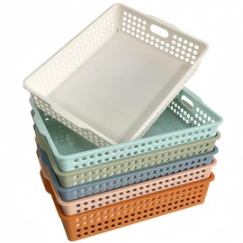 6 Pack Plastic Turn in Paper Trays for Classroom, Storage Bin Baskets, Boho