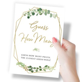 Printed Party Candy Guessing Game, Guess How Many, Greenery, 50 cartas y letrero