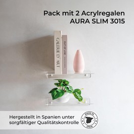 MILUKA - Pack of 2 Clear Acrylic Wall Shelves 30 x 15 cm - Acrylic Shelf with Screws - Hanging Shelf Ideal for Books and Pictures - Model Aura Slim 3015