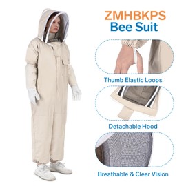 Bee Suits for Men Women Sting Proof,Beekeeping Suit Beekeeper Suit with Beekeeping Gloves & Veil Hood(Shallow Coffee, XL)