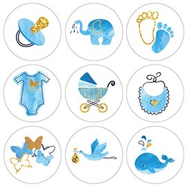 180 Chocolate Drop Labels Stickers Boy Baby Shower Favors, Whale Elephant Theme Baby Shower Favor Stickers Tiny 0.75 Inch.(Light Blue)