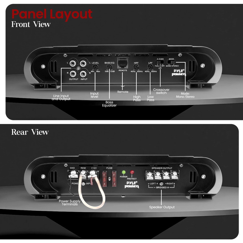 Pyle 2 Channel Car Stereo Amplifier - 4000W Dual Channel