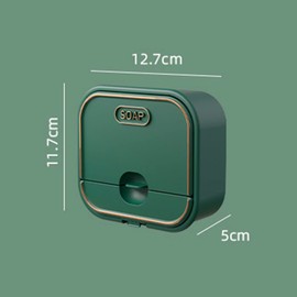 Mumusuki Soap Holder, Self-Draining Soap Dish with Lid, Not Perforated, Wall Mounted, Dripping Soap Box for Bathroom, Bathtub, Sink (Dark Green)