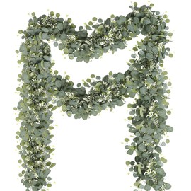 Eucalyptus Garland, Artificial Garlands Plant, 180 cm, Hanging Leaves, White Flower Garland, Green Eucalyptus Decorative Flower Garland, Artificial Plant, Hanging Plant for Wedding Parties, Door Frame
