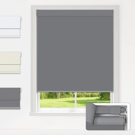 LazBlinds No Drill Blinds for Indoor Windows, Blackout Roller Shades, Cordless Window Blinds, Thermal Insulated Fabric UV Protection, for in Home and Office, 31.5" W x 72" H, Grey