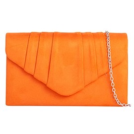 fi9® Plain Suede Pleated Wedding Ladies Party Prom Evening Clutch Hand Bag Purse (Orange)